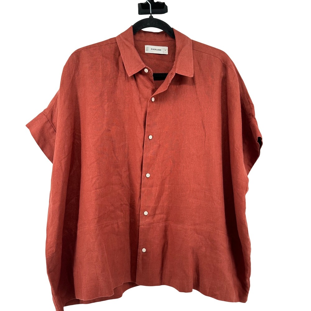 Everlane Flax Short Sleeve Camp Shirt Lagenlook Boho Earthy Shirt Womens 14